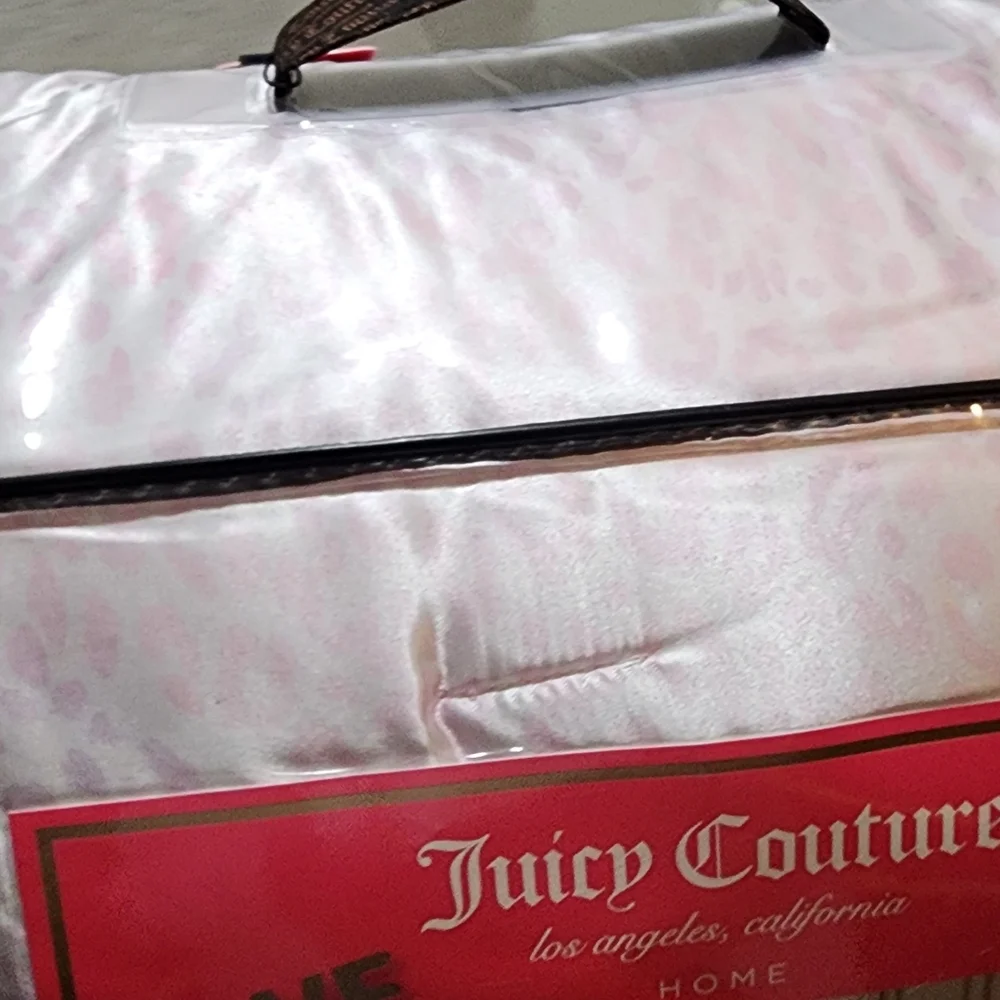 Juicy Couture Pink and Silver Satin Comforter Set - Queen